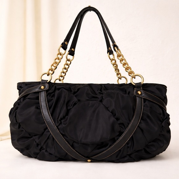 Juicy Couture Vintage Nylon Leather Y2K Chain Royal Crown Shoulder Bag - Picture 2 of 8